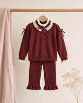 Burgundy Lace-Collar Knit Set