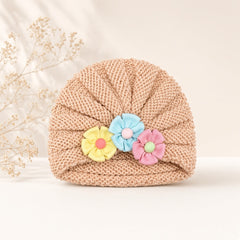 Baby Knitted Turban Cap with Flower Detail | 0-3 Months Soft Cotton Beanie