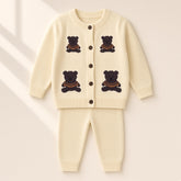 Baby Teddy Bear Knit Cardigan & Pants Set – Cream