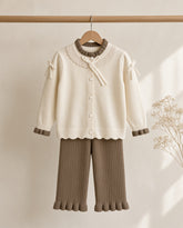 Cream & Taupe Lace-Collar Knit Set