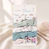 Baby Girl Headbands 5pcs | Cotton Knot Bows | Floral, Sage & Teal