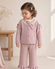 Dusty Pink Lace-Collar Knit Set