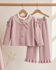 Dusty Pink Lace-Collar Knit Set