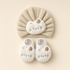 Animal Face Baby Turban & Booties Set