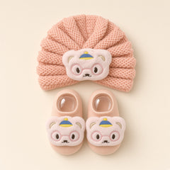 Animal Face Baby Turban & Booties Set