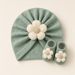 Flower Turban Hat & Matching Booties Set