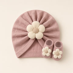 Flower Turban Hat & Matching Booties Set