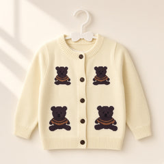 Baby Teddy Bear Knit Cardigan & Pants Set – Cream