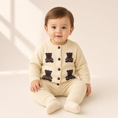 Baby Teddy Bear Knit Cardigan & Pants Set – Cream