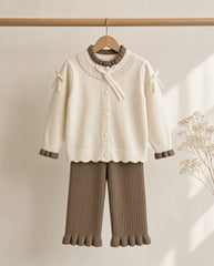 Cream & Taupe Lace-Collar Knit Set