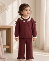 Burgundy Lace-Collar Knit Set