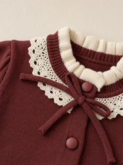 Burgundy Lace-Collar Knit Set