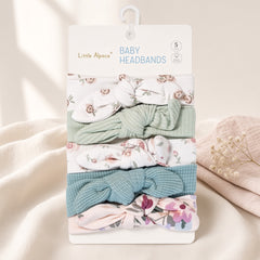 Baby Girl Headbands 5pcs | Cotton Knot Bows | Floral, Sage & Teal