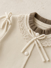 Cream & Taupe Lace-Collar Knit Set