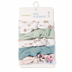 Baby Girl Headbands 5pcs | Cotton Knot Bows | Floral, Sage & Teal
